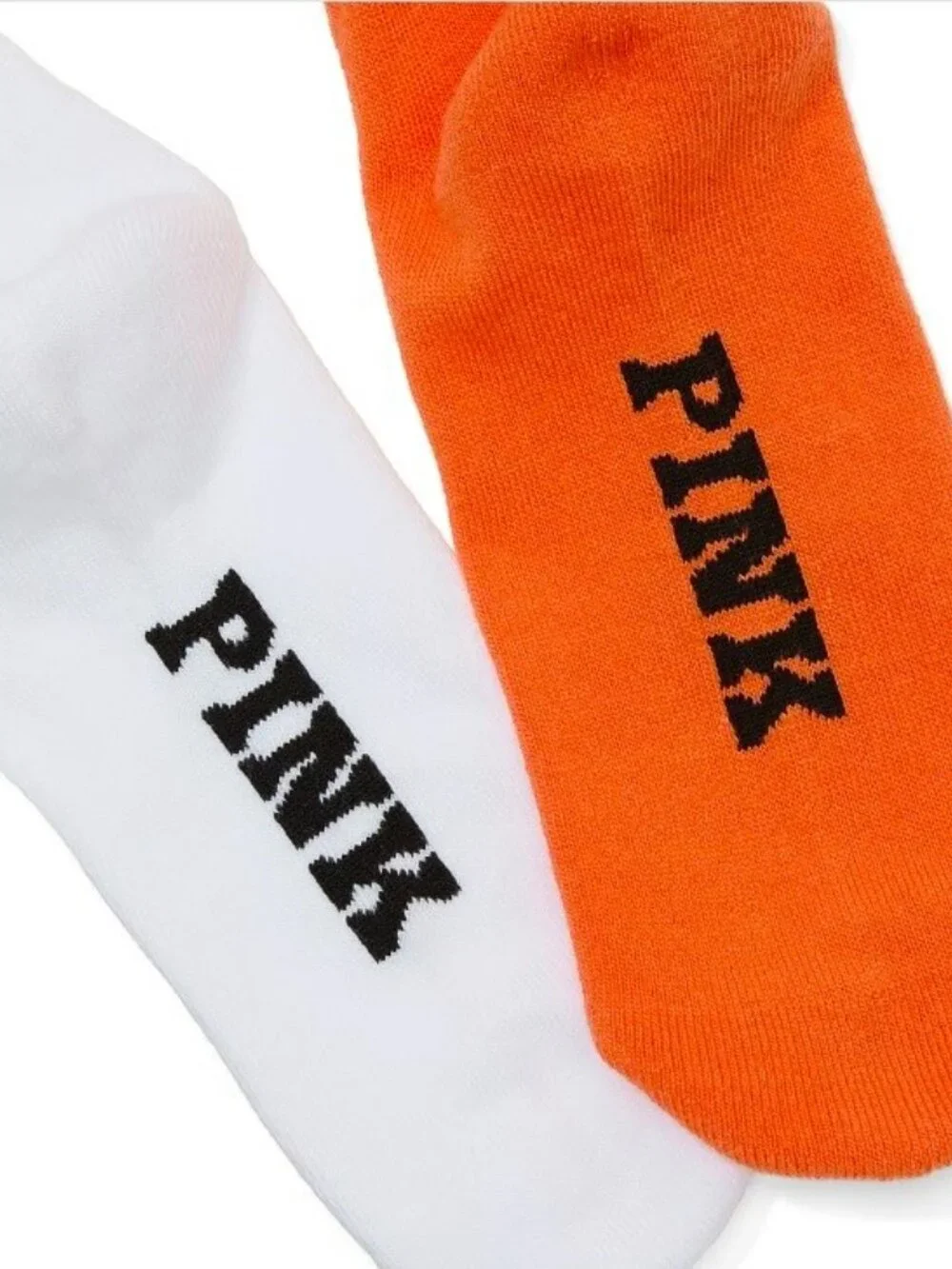 PINK Victoria’s Secret 2-Pack Quarter Socks Orange White Halloween One Size nwt